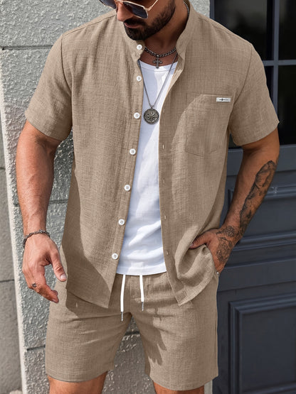 Men's Summer Casual 2-Piece Set Short Sleeve Shirt & Shorts