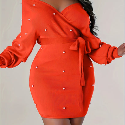 Women'S Clothing: Off-Shoulder Dress with Long Sleeves And Beaded Bodycon Style