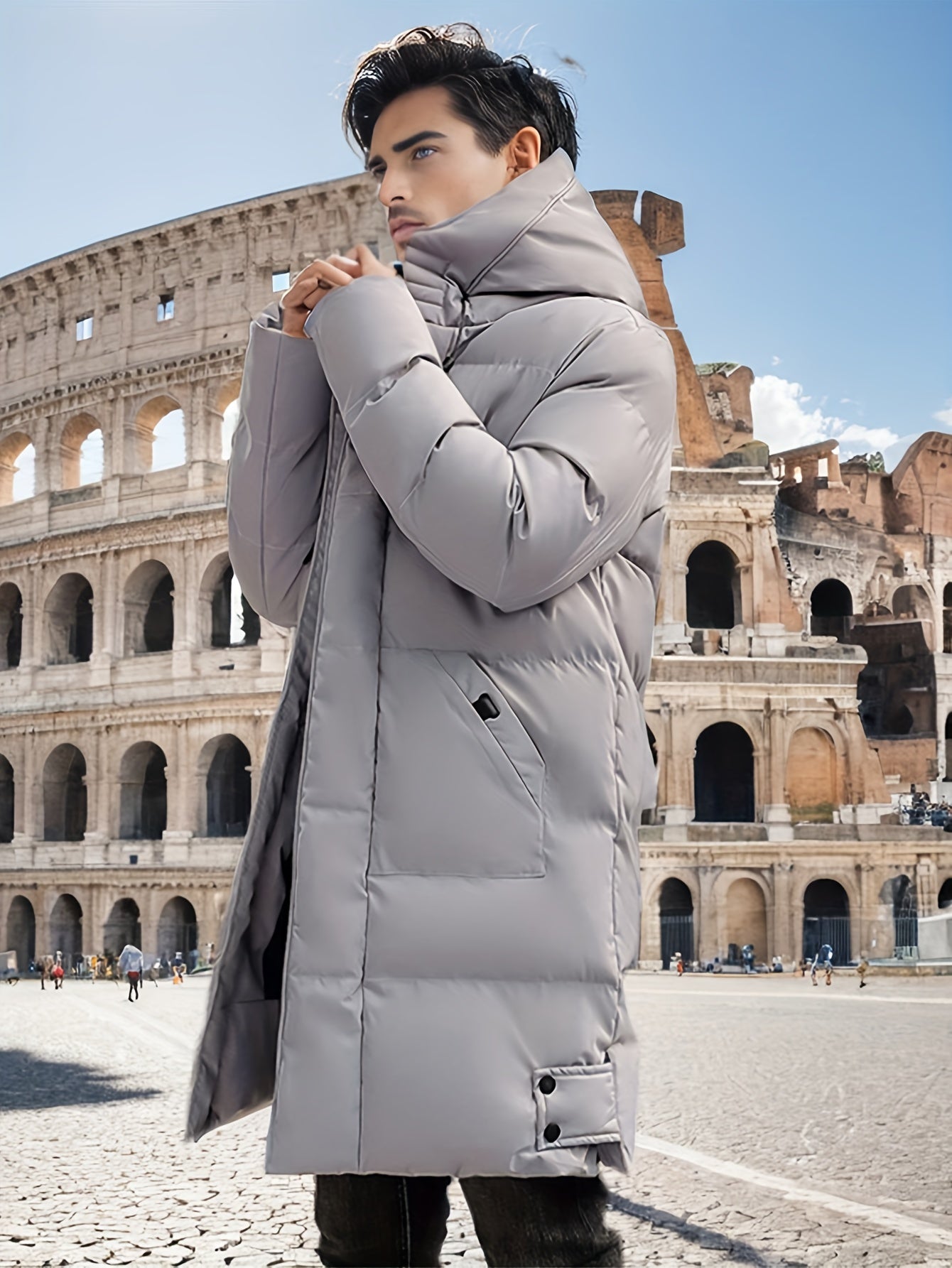 Men's Winter Hooded Padded Jacket, Thickened Loose Fit Solid Color Zip-Up Padded Coat, Warm & Stylish Men's Outerwear