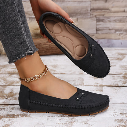 Large Size Trendy Retro Lightweight Metal Buckle Decorative Comfortable Soft Versatile Women's Flat Slip-On Shoes