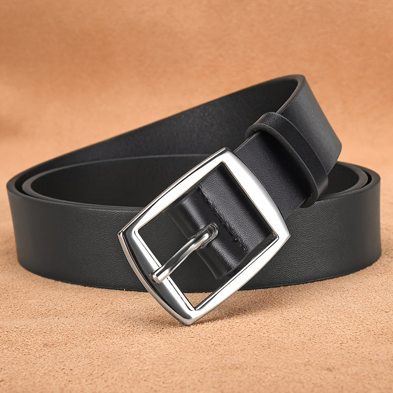 CKIRUV Men'S Elegant Faux Leather Belt with Alloy Buckle, Fashionable Business Casual Accessory, Ideal Valentine's/Mardi Gras/Campus Gift, Black