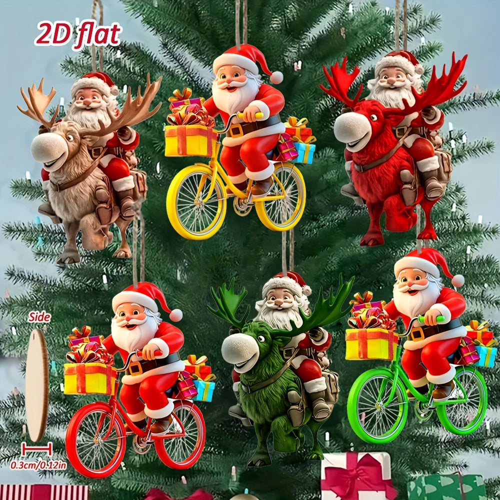 2D Flat, [2D Flat] 6pcs/12pcs Stylish Santa Claus Wooden Hanging Ornaments, Christmas Decoration Set, 2D Wooden Wall Art, New Year Gift Home Décor, Trendy Holiday Party Accessories for Tree, Garden, House & Backpack – Perf