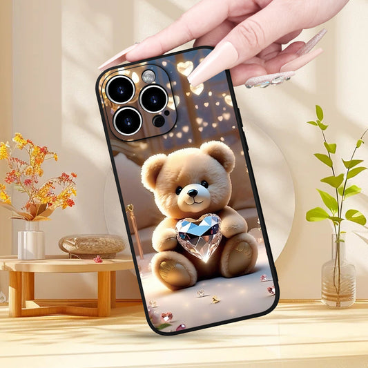 Հեռախոսի կրեատիվ Crystal Heart Bear նախշով պատյան, ամբողջ մարմնի հաստ պաշտպանիչ, TPU փափուկ պաշտպանիչ կափարիչ հարվածներից և կաթիլներից դիմացկուն, հարմար է որպես նվեր ծննդյան կամ տոների համար և՛ տղամարդկանց, և՛ կանանց, համատեղելի է iPhone-ի հետ: