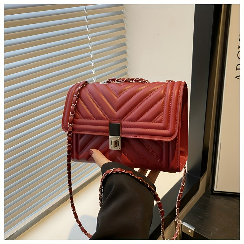 PU Material Women'Chain Crossbody Bag - Available in Five Colors, Elegant Shoulder Bag Suitable for Daily and Formal Occasions, Secure Buckle Design, Fashionable Chain Texture Style, Luxurious Texture Structure,must-have for