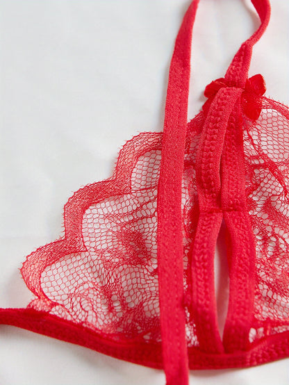 Sexy V-Neck Lace Floral Sexy Lingerie Bra Crotchless Panties, Women'S Sexy Lingerie, Free-To-Take Three-Point Lingerie Set, Suitable for Halloween, Christmas, Thanksgiving, Valentine'S Day, Give Gifts to Girlfriends And Surpr