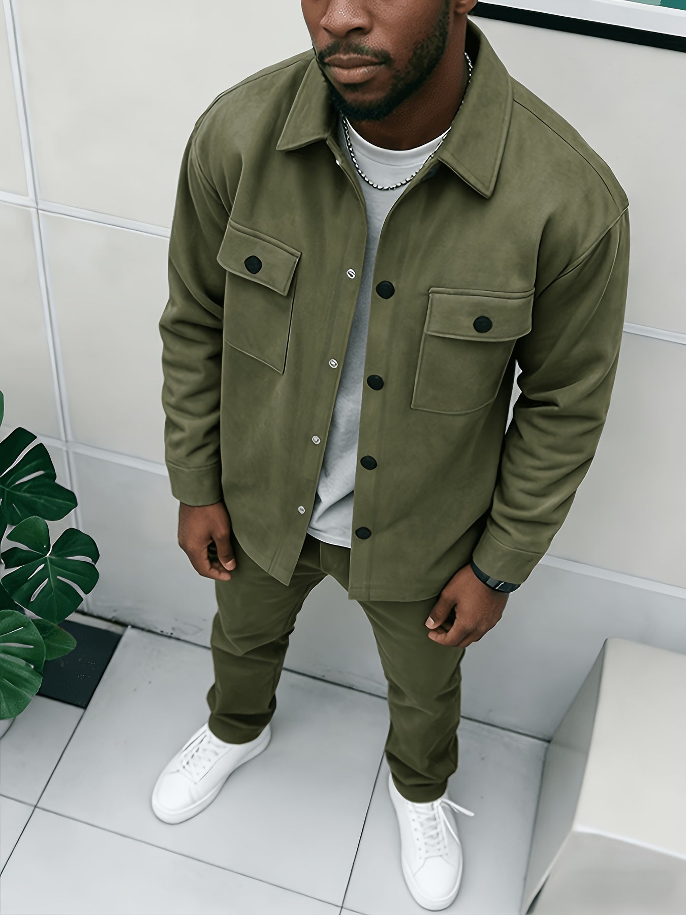 Men's Casual Klein Blue Cargo Jacket and Ankle-Cinch Pants Set