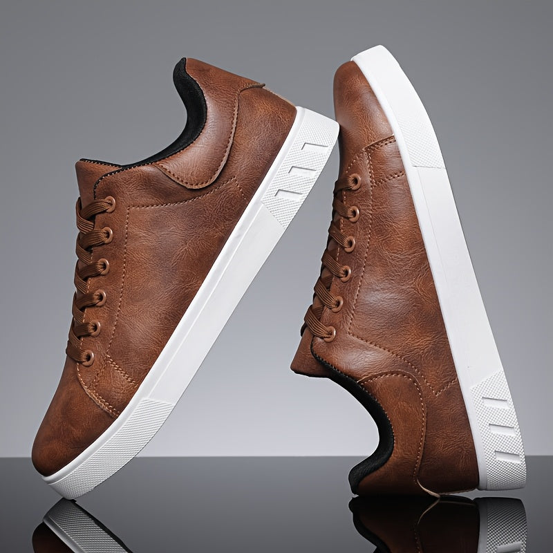 Men's Casual Lace-Up Sneakers with Durable Soft Sole, All-Season