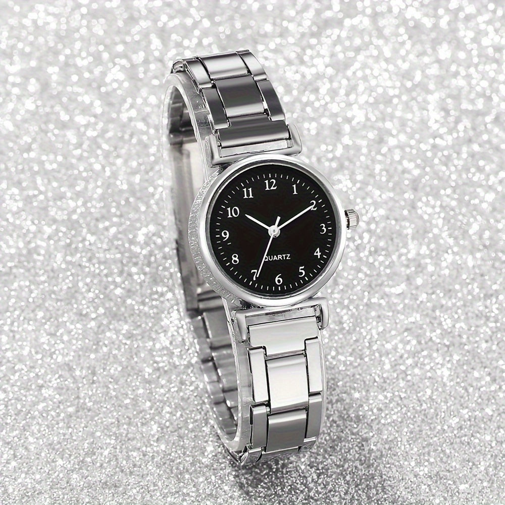 Set Of 4 New Stylish Stainless Steel Quartz Watches For Women + New Heart-shaped Bracelet Set, Perfect For Gifting Friends On Valentine's Day, Easter, Ramadan, Or Eid Al-Adha In The Middle East