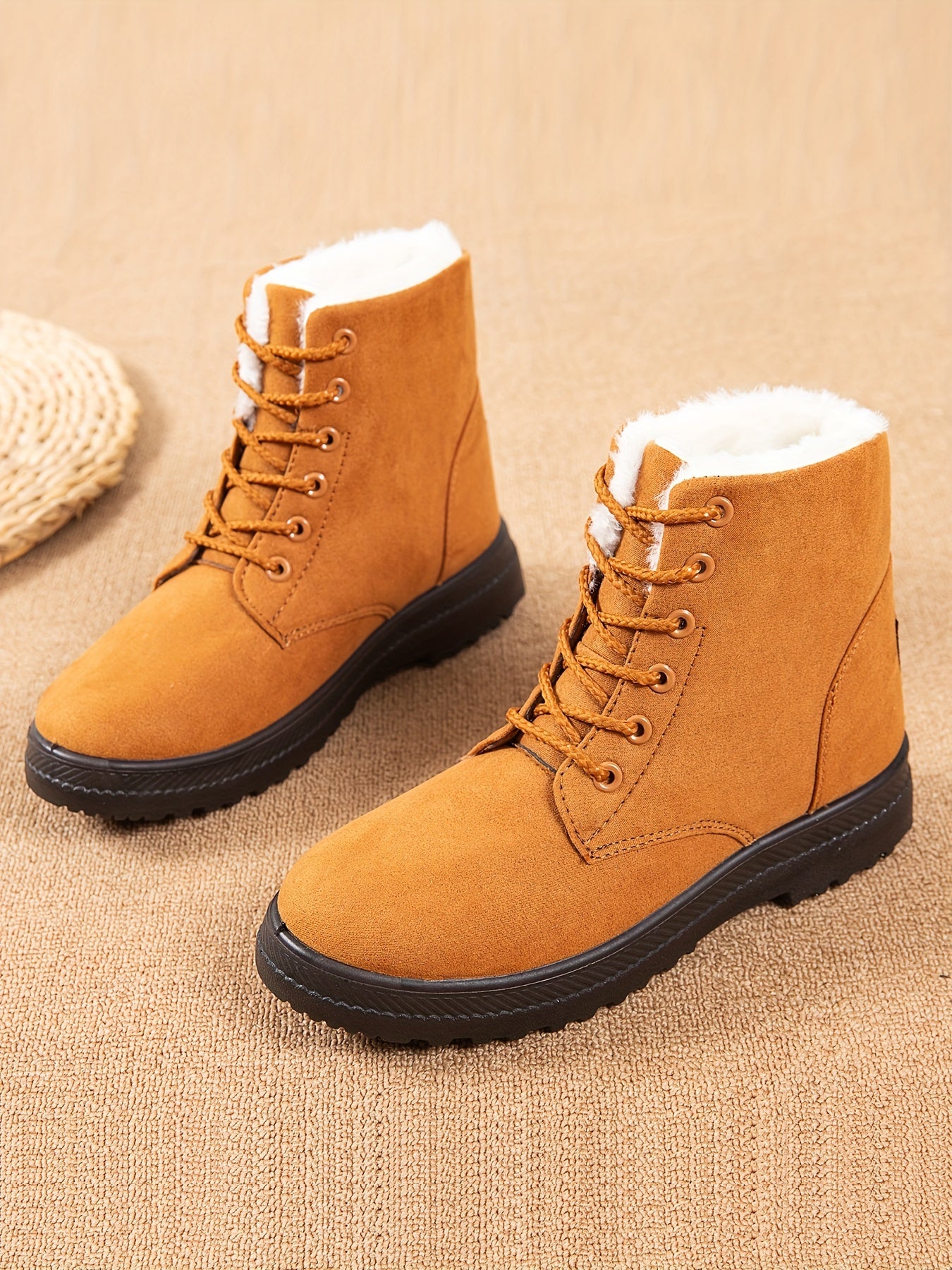 Women'S Ankle Boots - Winter Warm Round Toe Flat Shoes with Lace-Up Closure, Non-Slip Rubber Sole, & Accent - All-Season Casual Boots for Everyday & Formal, Ladies Winter Boots, Outdoor Footwear, Fabric Lined Interior, Outdoo