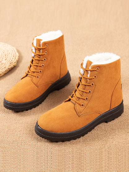 Women'S Ankle Boots - Winter Warm Round Toe Flat Shoes with Lace-Up Closure, Non-Slip Rubber Sole, & Accent - All-Season Casual Boots for Everyday & Formal, Ladies Winter Boots, Outdoor Footwear, Fabric Lined Interior, Outdoo