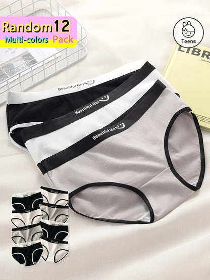 12-Pack Girls' Mid-Rise Cotton-Blend Briefs with Letter Print