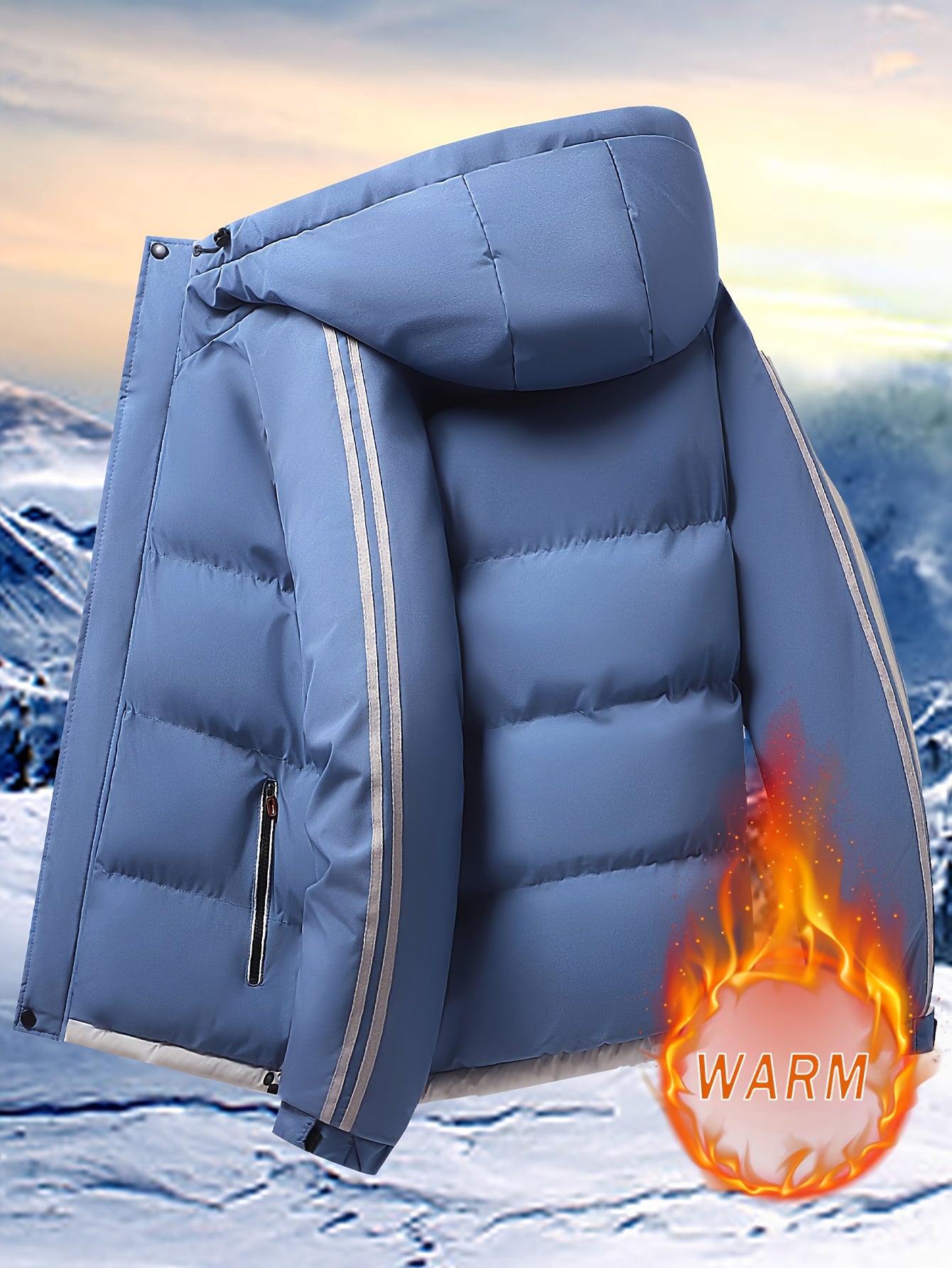 Men'S Heavyweight Winter Hooded Jacket - Thermal Insulated Cold Weather Coat with Zipper Closure, Long Sleeve Outerwear for Hiking, Skiing, Thick, Hiking Gear, Sleek Design, Durable Construction, Outdoor Enthusiasts