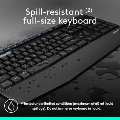 Logitech MK345 Wireless Combo Full-Sized Keyboard with Palm Rest and Comfortable Right-Handed Mouse, 2.4 Ghz Wireless USB Receiver, Compatible with PC, Laptop,Black