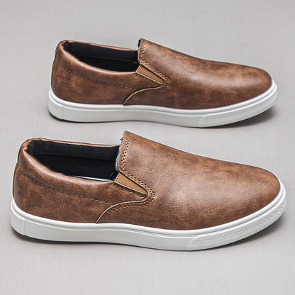 Men's Casual Slip-On White Sneakers, Lightweight All-Season Shoes