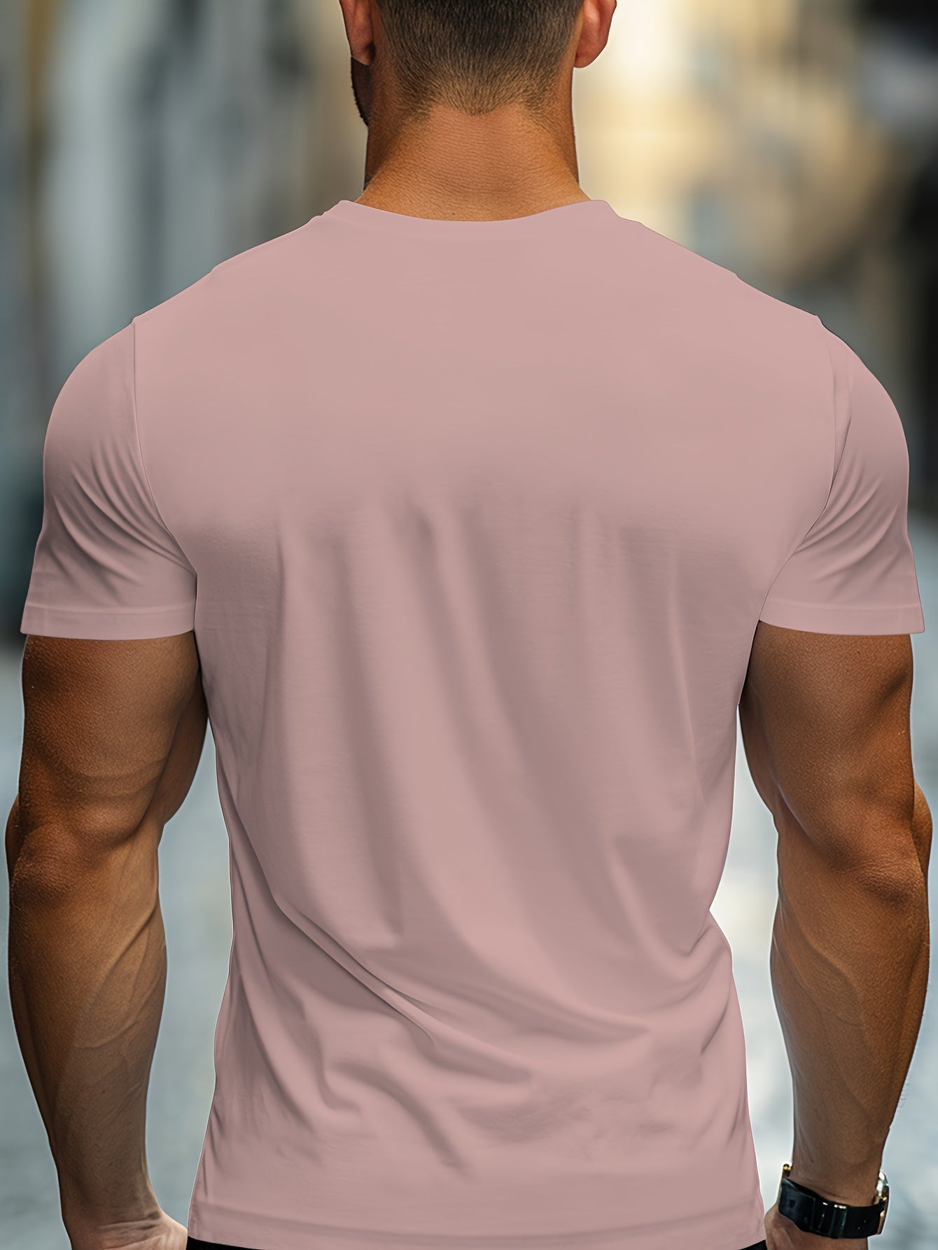 Men'S Casual Crew Neck T-Shirt with Trendy English Print, 95% Polyester 5% Elastane, Slight Stretch Knit Fabric, Regular Fit, Summer Wear - MBDMBD