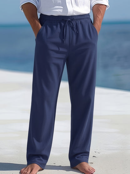 Men's Casual Linen Drawstring Straight Leg Pants for Summer