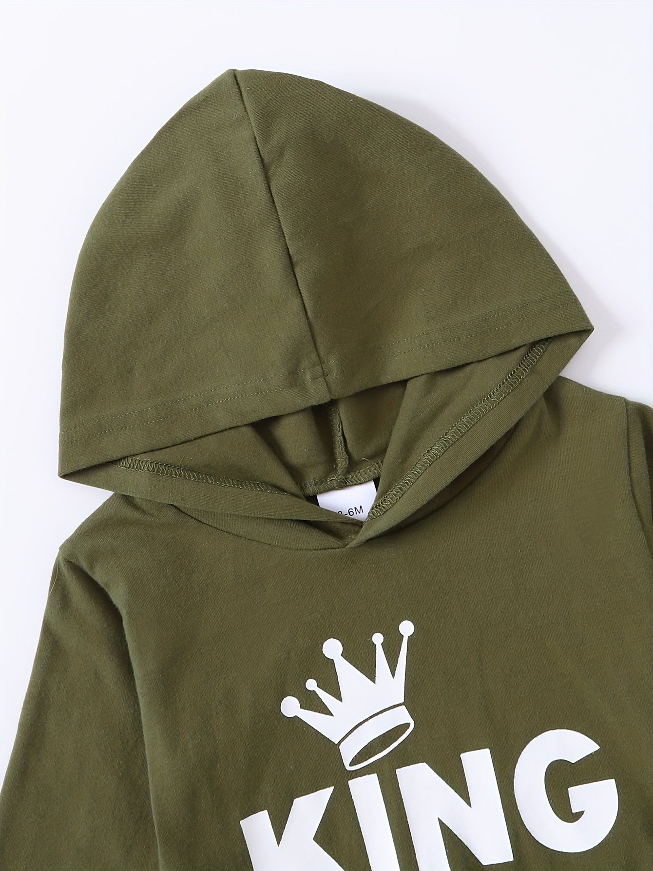2 հատ Baby Boy's Casual Fashion Outfit Hooded KING Print երկարաթև մարզաշապիկ + շալվար բացօթյա հավաքածու