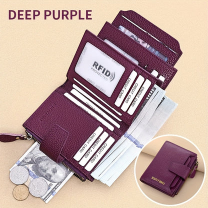 BANYANU Women'S Genuine Faux Leather Wallet - Red Lychee Grain Texture, Multi-Card Slots, Zippered Coin Pocket, Detachable ID Window, Compact Design for Everyday Use, Secure Coin Storage | Stylish Wallet | Synthetic