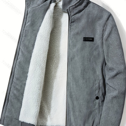 Men's Corduroy Jacket Olive Green - Retro Loose-Fit Full-Zip Winter Coat with Stand Collar & Zippered Pockets, Machine Washable Corduroy Outer (No) for Casual & Formal Wear - Autumn/Winter Outerwear, Womens Coats And Jackets,