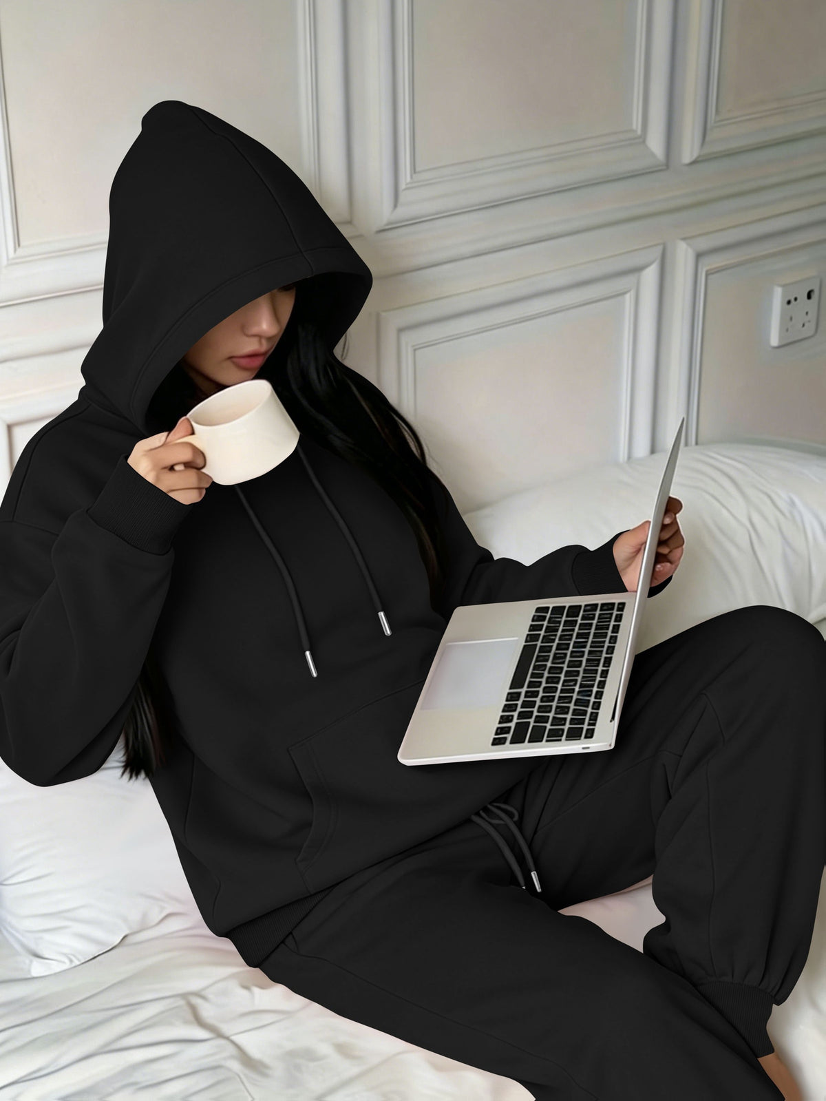 Women’s Fall Winter Casual Loose Hooded Sweatshirt & Pants Set - ayq