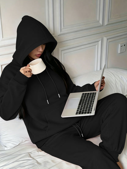 Women’s Fall Winter Casual Loose Hooded Sweatshirt & Pants Set - ayq