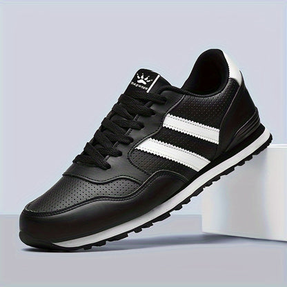 Men's Trendy Sneakers Solid Striped Running Shoes Low Top Lace Up Non Slip Comfy For Jogging Workout Outdoor Casual Activities All Seasons