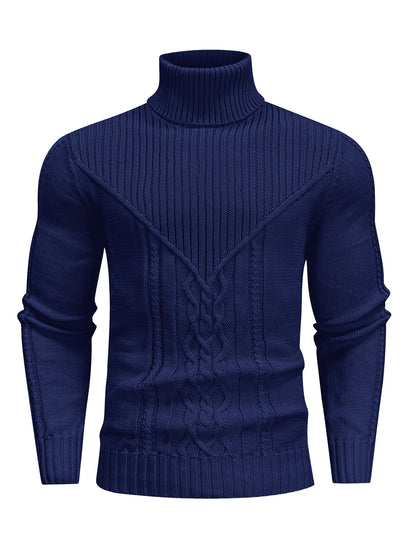 Men'S Casual Winter High Neck Turtleneck Sweater | Black Solid Color, Medium Stretch Fabric, Regular Fit, Hand Wash Only, Sleek Knitwear, Long Sleeve, Rib-Knit Detail