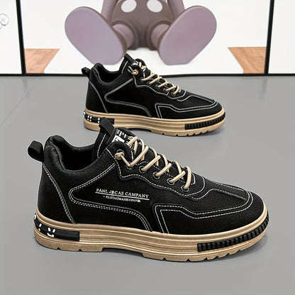 Men's All-Season Work Shoes - Anti-Slip, Durable, Breathable Low-Top Lace-Up Sneakers in Black with PU Upper & PVC Sole, Perfect for Casual & Outdoor Activities