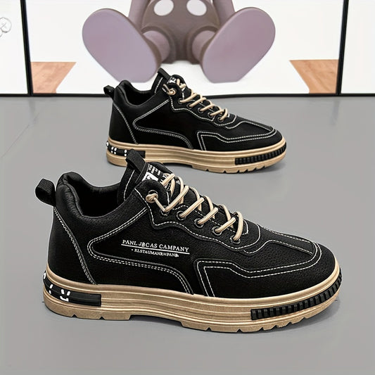 Men's All-Season Work Shoes - Anti-Slip, Durable, Breathable Low-Top Lace-Up Sneakers in Black with PU Upper & PVC Sole, Perfect for Casual & Outdoor Activities