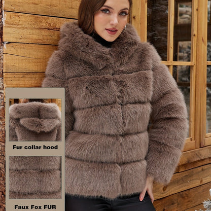 Women's Elegant White faux fur coat - Luxury Winter Outerwear with Single-Button Closure, Machine Washable Cold-Weather Jacket for Evening Events, Parties & Everyday - Chic Winter Coat for Women (Solid Color, O-Line Silhouett