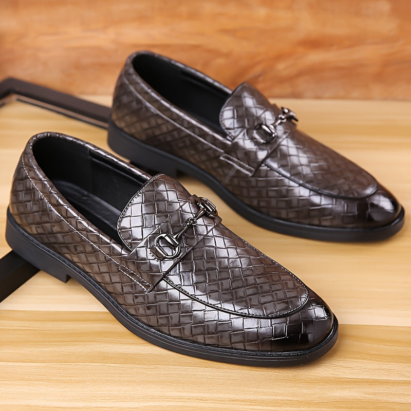Men's Casual Business Shoes with Checkered Pattern, Slip-On Style