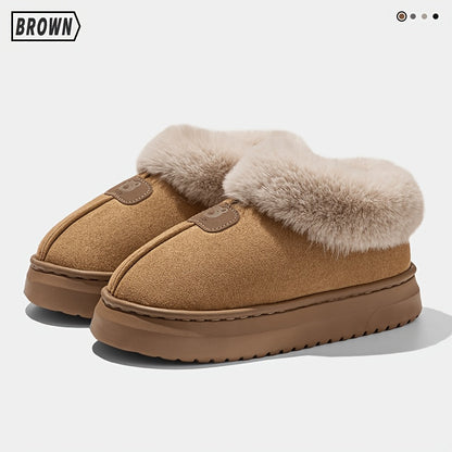 Unisex Winter Plush-Lined Slip-On Slippers with Thick Sole