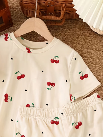 Girls Summer Casual 2-Piece Set: Printed Top & Loose Shorts