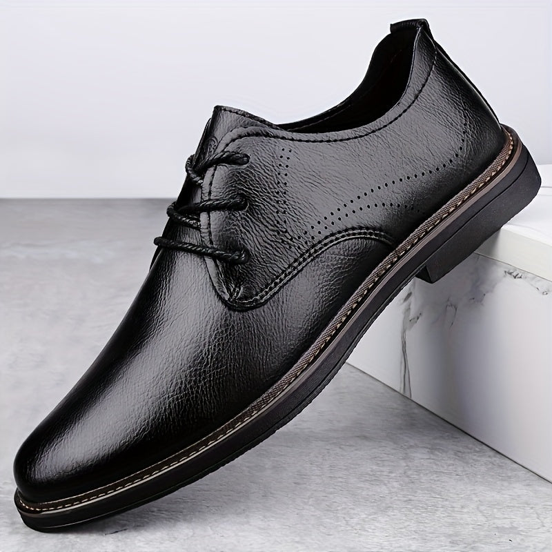 Men's Business Casual Brogue Lace-Up Shoes Cowhide Leather