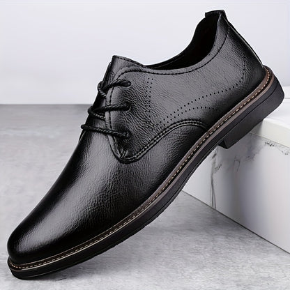 Men's Business Casual Brogue Lace-Up Shoes Cowhide Leather