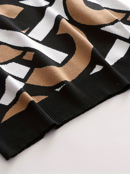 Temujin OBM Men's Fashion New Jacquard Color-Block Knit Long Sleeve Pullover Sweater