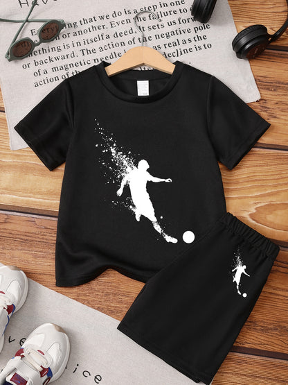 Boys' Casual Sketch Soccer Ball T-Shirt & Shorts Set