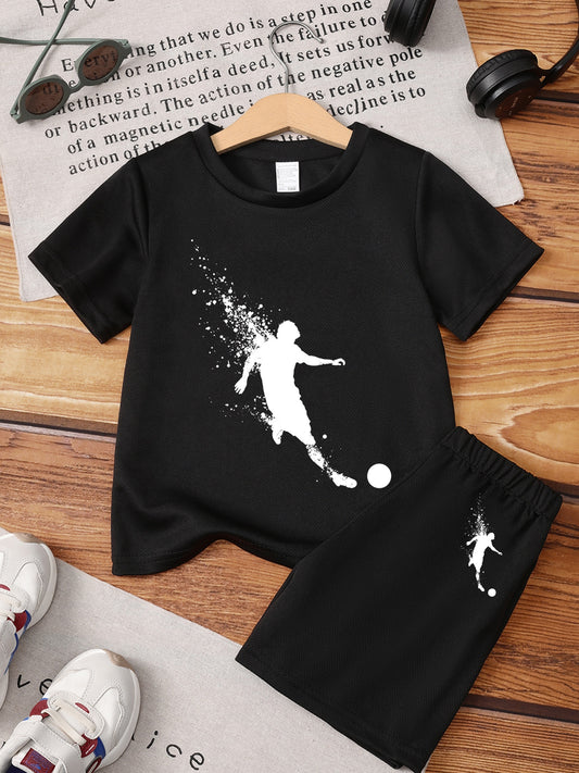Boys' Casual Sketch Soccer Ball T-Shirt & Shorts Set