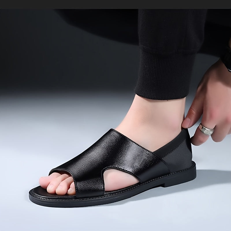 Men's Minimalist PU Sandals with Soft Rubber Sole, All-Season