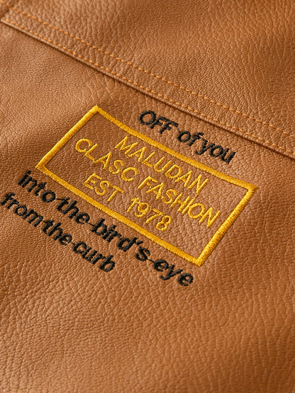 Men's Heavy-Duty Jacket - Thick Collar & Zippered Pockets, Brown/, Motorcycle-Ready Workwear Coat for Construction, Commuting - Non-Stretch Exterior & Polyester Lining - Autumn/Winter Outerwear, Casual Workwear, Embroidered D