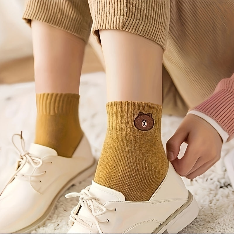 5 pairs of four-season cute bear solid color socks