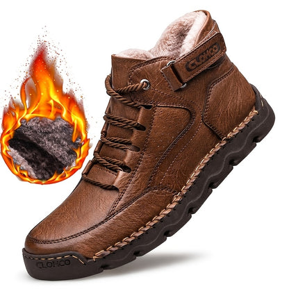 Men's Casual Ankle Boots with Warm Plush Lining, Rubber Sole