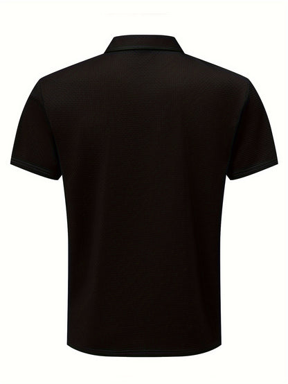 Men'S Middle East Inspired Geometric Pattern Casual Nylon Knit Shirt with Lapel Collar and Button Details, Regular Fit Short Sleeve Breathable Summer Top