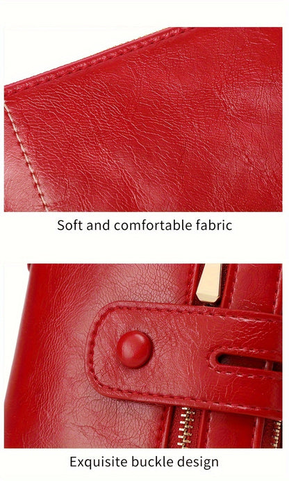 MIYIN Women'S & Men'S Red Bifold Wallet with Anti-Theft Chain Lock, Golden-Tone Hardware & Removable ID Window - Multi-Compartment Organizer with Card Slots