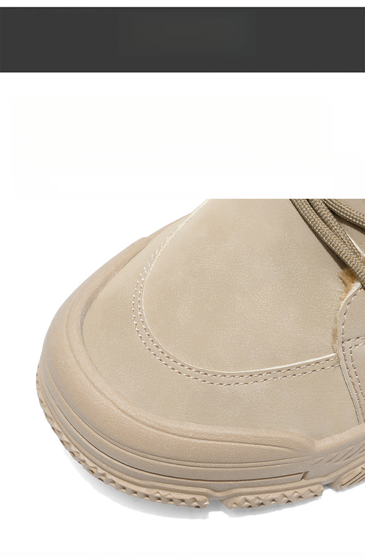 Men's High-Top Winter Boots with -Like Collar & - Heavy-Duty PU Upper, PVC Sole, Beige/Tan Lace-Up Snow Boots for Ice, Slush,, Outdoor (Warm Cold Weather Footwear)