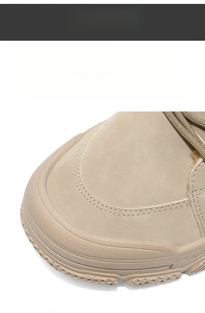 Men's High-Top Winter Boots with -Like Collar & - Heavy-Duty PU Upper, PVC Sole, Beige/Tan Lace-Up Snow Boots for Ice, Slush,, Outdoor (Warm Cold Weather Footwear)
