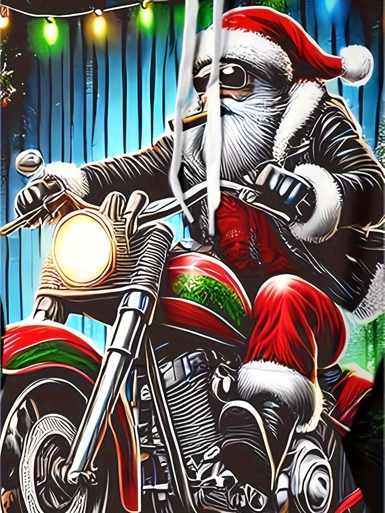 Plus Size Men'S Festive Santa Claus Motorcycle Hoodie - Long Sleeve, Casual Pullover with Drawstring and Kangaroo Pocket, Polyester, Machine Washable - Perfect for Autumn and Winter Street Style | Christmas Claus Motor Print