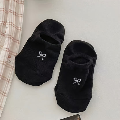 5 Pairs Bow Print Boat Socks, Cute & Sweet Low Cut Invisible Socks, Women's Stockings & Hosiery