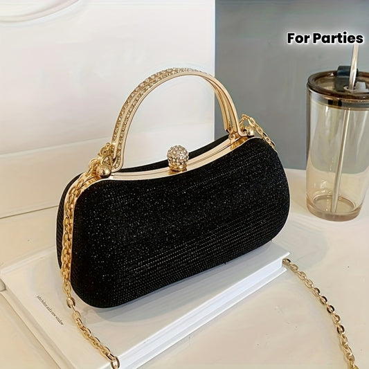 Փայլուն Rhinestone կանացի երեկոյան պայուսակ, փայլուն խաչաձև շղթայով ձեռքի պայուսակ, ճիրանային դրամապանակ երեկույթների և ընթրիքների համար