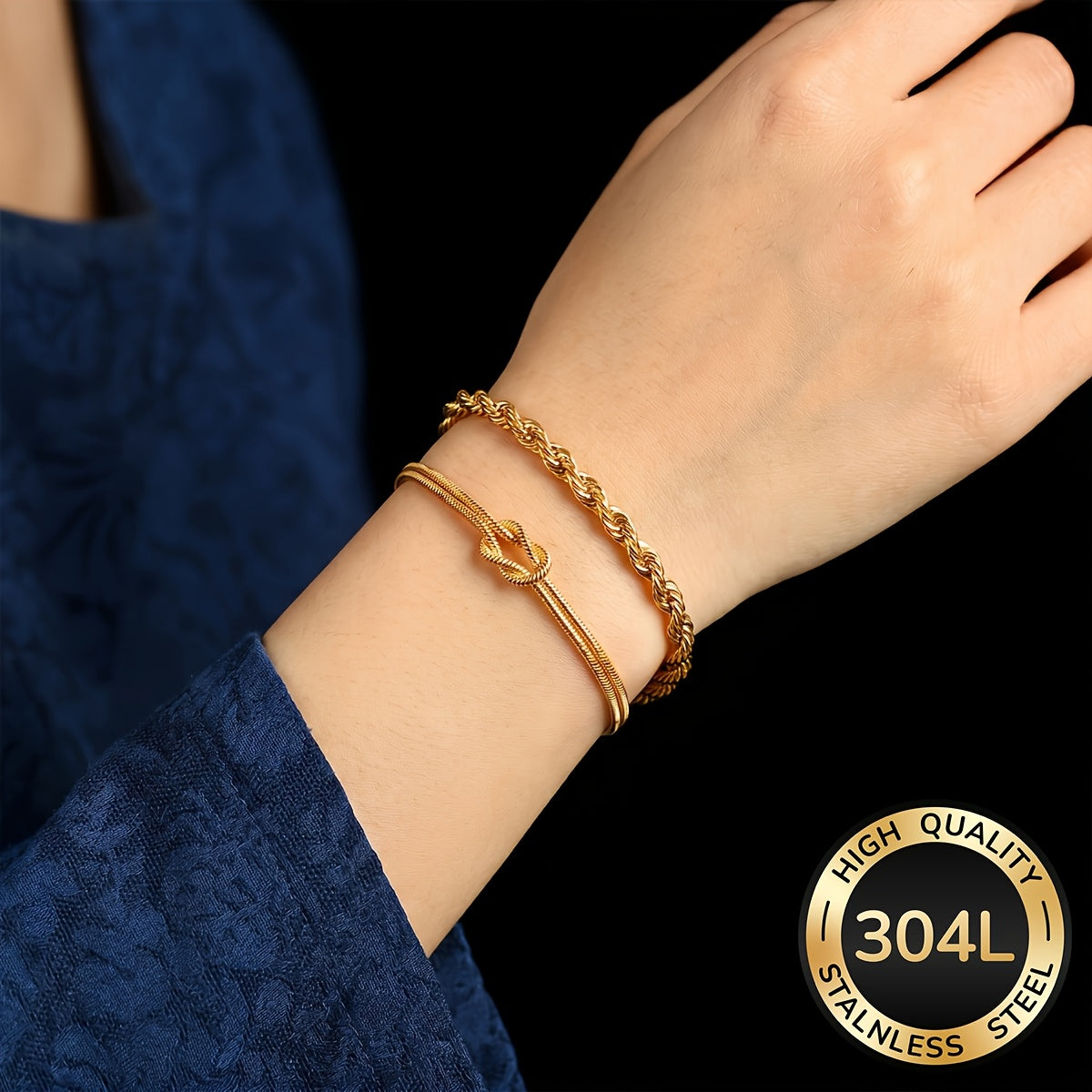 Women's 2pcs 18K Gold Plated Stainless Steel Bracelets - Elegant Daily
